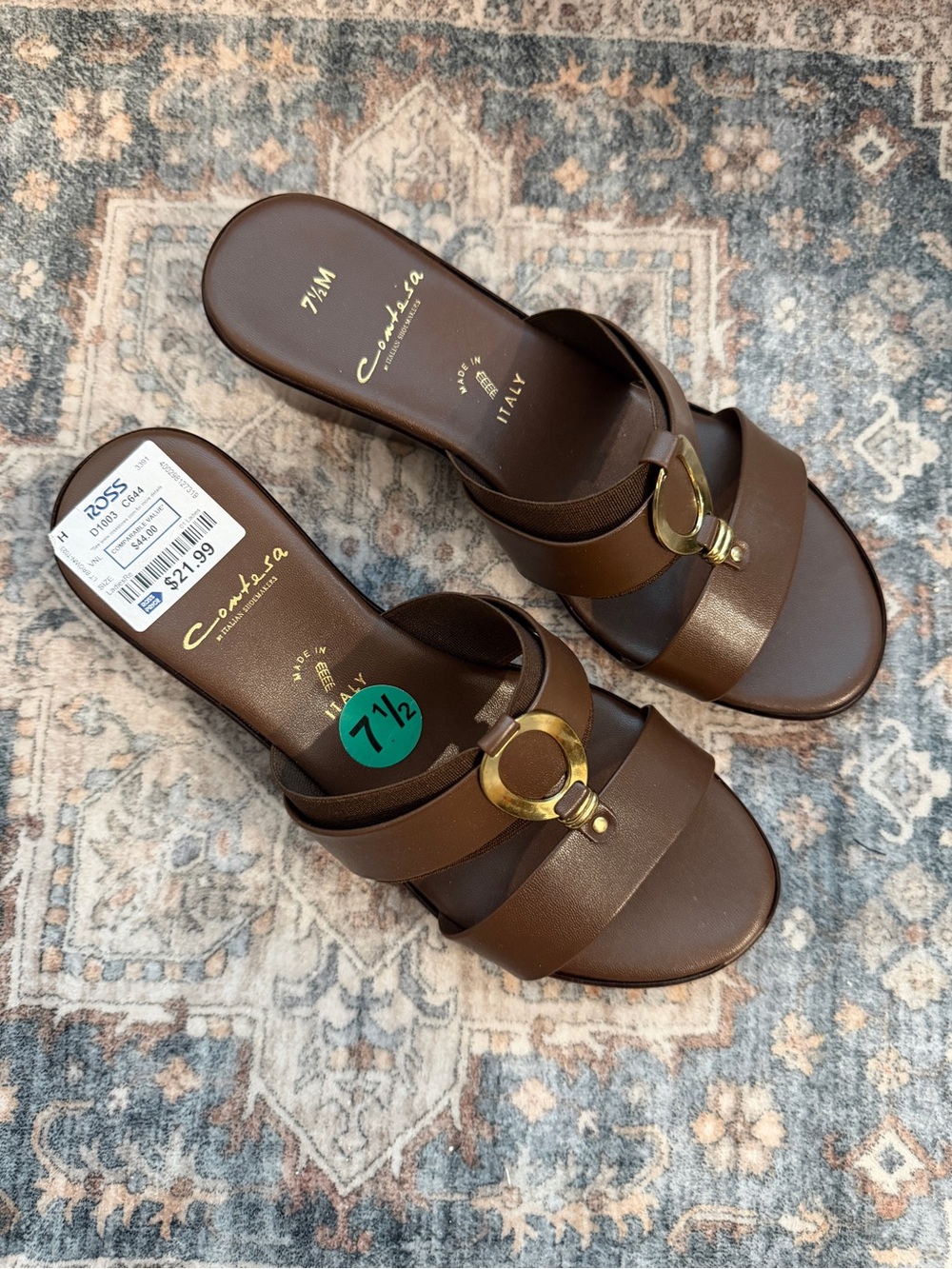 Contesa Italian Shoemakers Brown Leather Wedge Sandals with Gold Accent